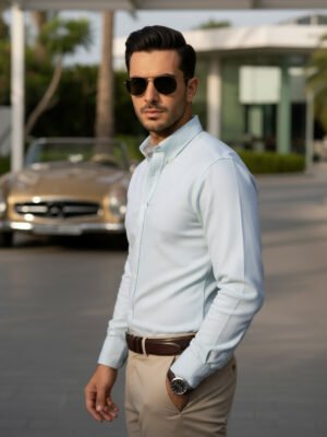 Light Green Plain, Button Down Collar, Elite Edition, Men’s Formal Shirt (FS-2619)