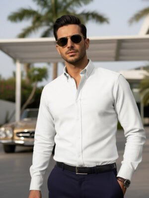 Off White Plain, Button Down Collar, Elite Edition, Men’s Formal Shirt (FS-2624)