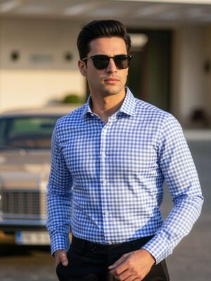 White & Blue Checkered, Elite Edition, Cutaway Collar Men’s Formal Shirt (FS-2626)