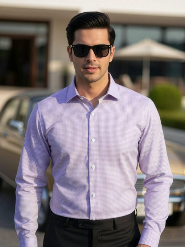 White & Lilac Checkered, Elite Edition, Cutaway Collar Men’s Formal Shirt (FS-2627)