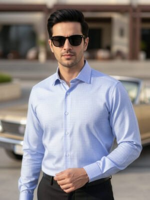 White & Blue Checkered, Elite Edition, Cutaway Collar Men’s Formal Shirt (FS-2628)