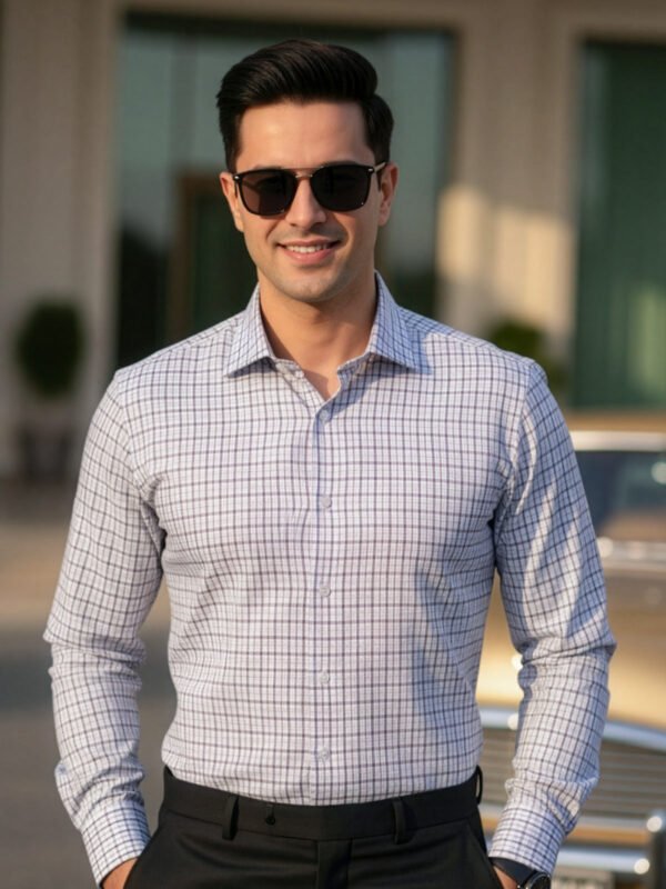 White & Grey Checkered, Elite Edition, Cutaway Collar Men’s Formal Shirt (FS-2629)
