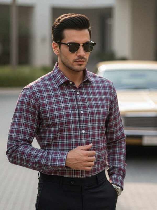 Maroon & Blue Checkered, Elite Edition, Cutaway Collar Men’s Formal Shirt (FS-2630)