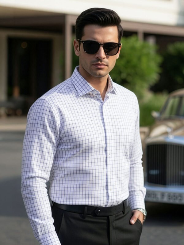 White & Blue Checkered, Elite Edition, Cutaway Collar Men’s Formal Shirt (FS-2631)