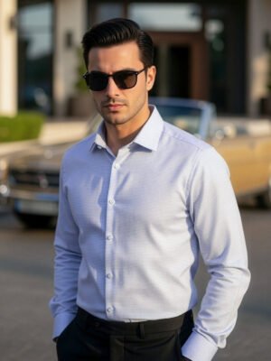 White & Blue Checkered, Elite Edition, Cutaway Collar Men’s Formal Shirt (FS-2632)