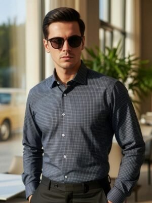 Green Checkered, Elite Edition, Cutaway Collar Men’s Formal Shirt (FS-2634)
