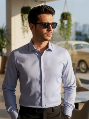 White & Blue Checkered, Elite Edition, Cutaway Collar Men’s Formal Shirt (FS-2635)