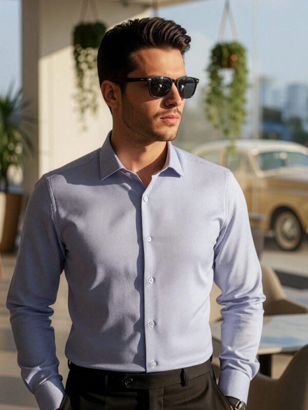 FS2635-3.jpg White & Blue Checkered, Elite Edition, Cutaway Collar Men’s Formal Shirt (FS-2635)