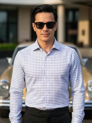 White & Blue Checkered, Elite Edition, Cutaway Collar Men’s Formal Shirt (FS-2636)