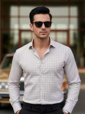 Brown Checkered, Elite Edition, Cutaway Collar Men’s Formal Shirt (FS-2638)