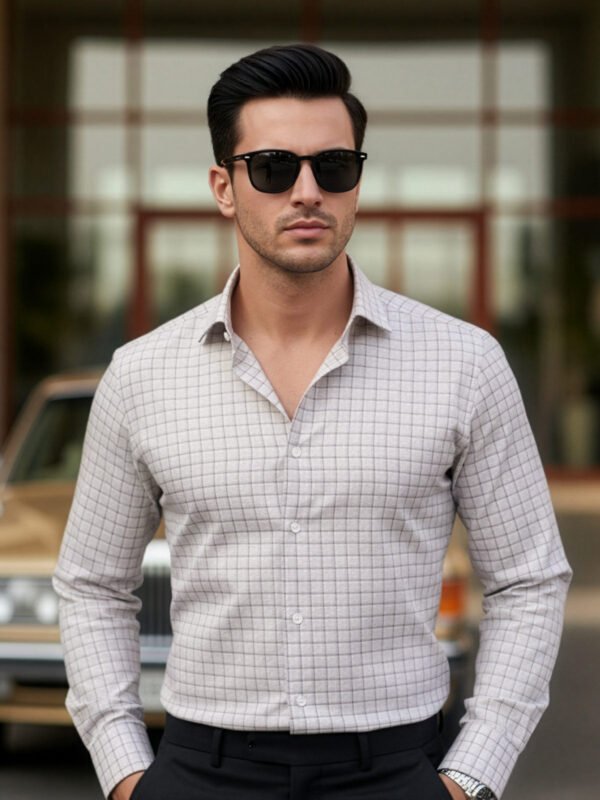 Brown Checkered, Elite Edition, Cutaway Collar Men’s Formal Shirt (FS-2638)