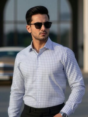White & Green Checkered, Elite Edition, Cutaway Collar Men’s Formal Shirt (FS-2641)