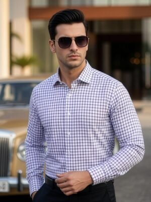 Red & Blue Checkered, Elite Edition, Cutaway Collar Men’s Formal Shirt (FS-2642)