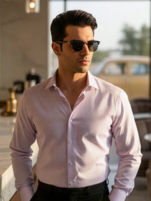Pink Checkered, Elite Edition, Cutaway Collar Men’s Formal Shirt (FS-2647)