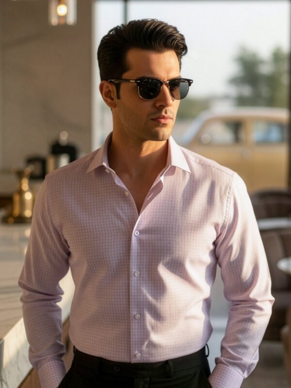 Pink Checkered, Elite Edition, Cutaway Collar Men’s Formal Shirt (FS-2647)