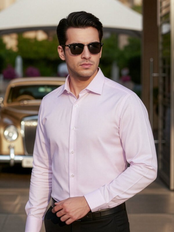 Pink Checkered, Elite Edition, Cutaway Collar Men’s Formal Shirt (FS-2649)