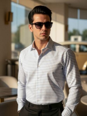 White & Green Checkered, Elite Edition, Cutaway Collar Men’s Formal Shirt (FS-2650)