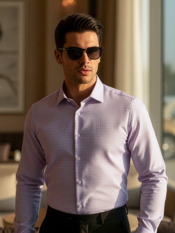 Lilac Checkered, Elite Edition, Cutaway Collar Men’s Formal Shirt (FS-2651)