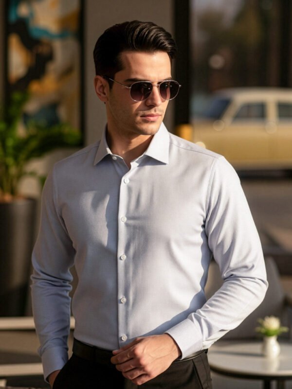 FS2653-3.jpg White & Blue Checkered, Elite Edition, Cutaway Collar Men’s Formal Shirt (FS-2653)