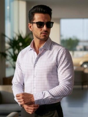 White & Grey Checkered, Elite Edition, Cutaway Collar Men’s Formal Shirt (FS-2654)
