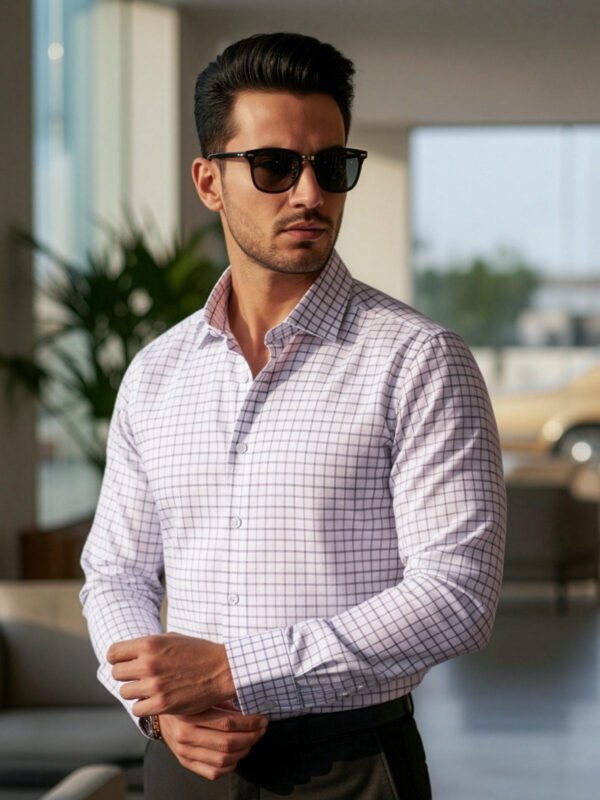 White & Grey Checkered, Elite Edition, Cutaway Collar Men’s Formal Shirt (FS-2654)