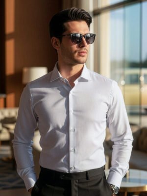 White & Blue Checkered, Elite Edition, Cutaway Collar Men’s Formal Shirt (FS-2655)