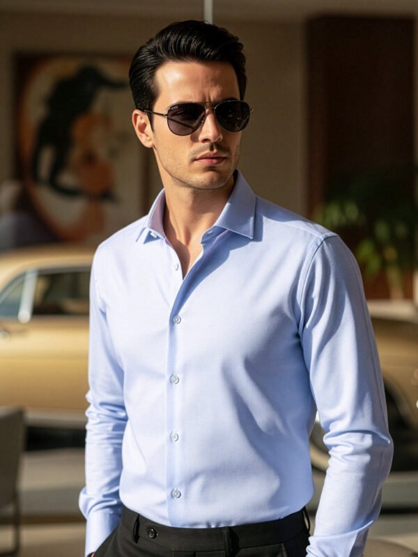 Blue Checkered, Elite Edition, Cutaway Collar Men’s Formal Shirt (FS-2656)