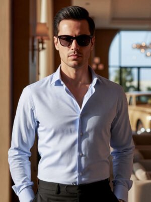 Blue & White Checkered, Elite Edition, Cutaway Collar Men’s Formal Shirt (FS-2657)