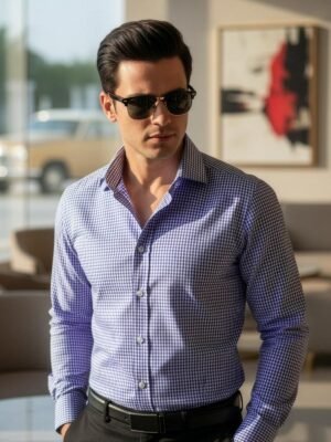 White & Blue Checkered, Elite Edition, Cutaway Collar Men’s Formal Shirt (FS-2658)