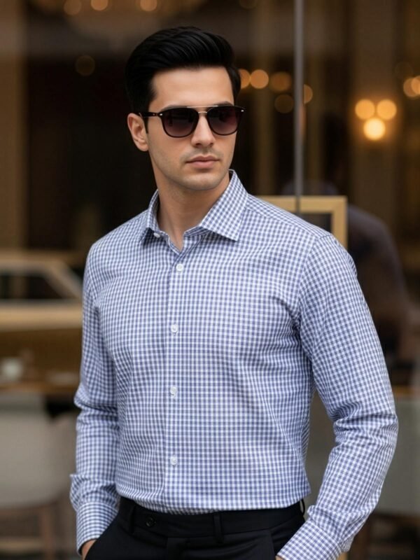 White & Teal Checkered, Elite Edition, Cutaway Collar Men’s Formal Shirt (FS-2659)