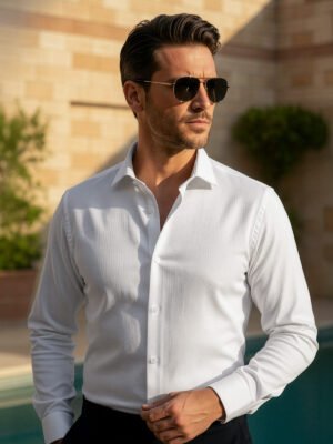 White Self, Elite Edition, Cutaway Collar Men’s Formal Shirt (FS-2663)