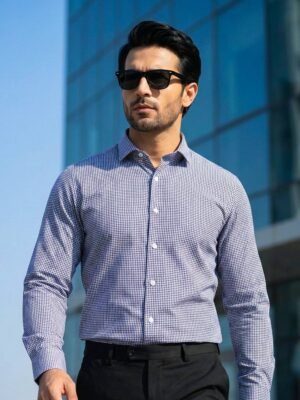 Blue Checkered, Elite Edition, Cutaway Collar Men’s Formal Shirt (FS-2664)