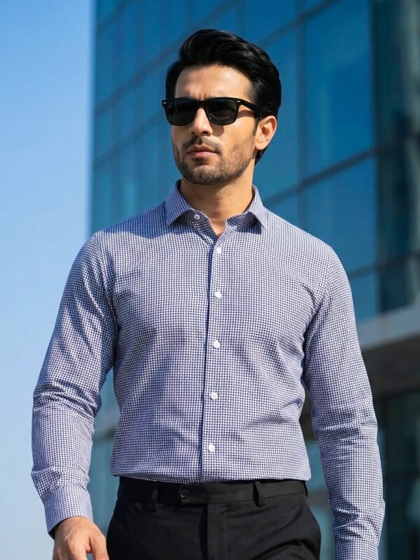 Blue Checkered, Elite Edition, Cutaway Collar Men’s Formal Shirt (FS-2664)