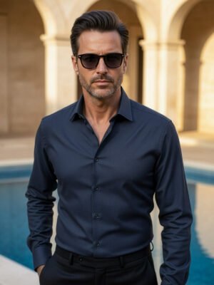 Dark Navy Blue Plain, Cutaway Collar, Elite Edition, Men’s Formal Shirt (FS-2678)