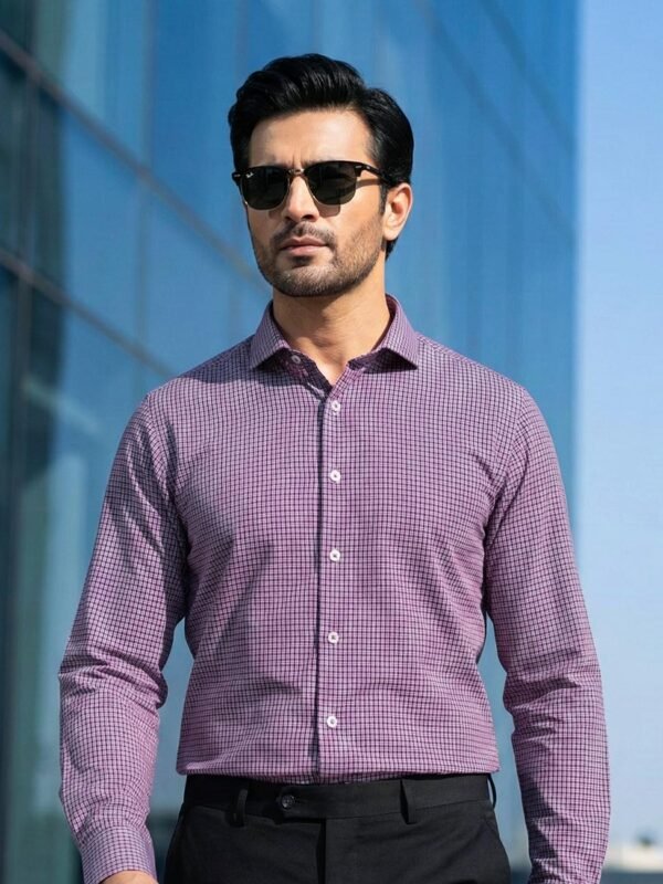 Maroon Checkered, Elite Edition, Cutaway Collar Men’s Formal Shirt (FS-2679)