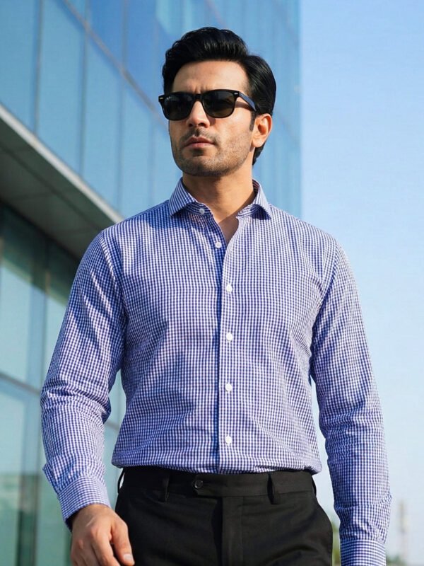 White & Blue Checkered, Elite Edition, Cutaway Collar Men’s Formal Shirt (FS-2680)