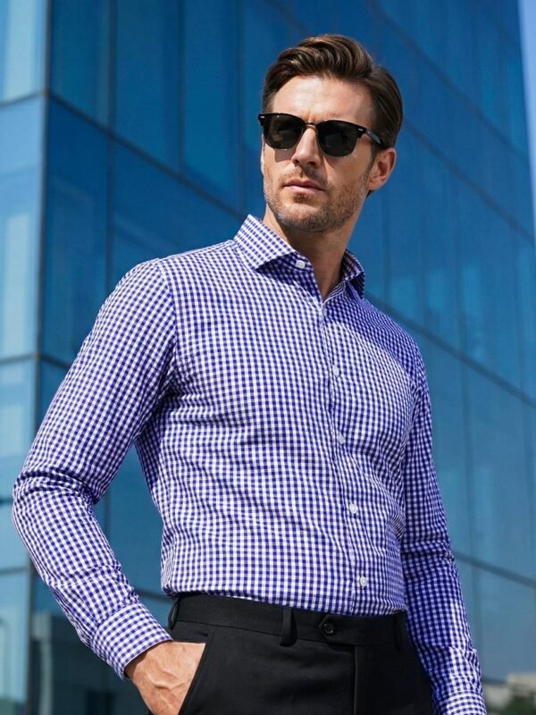 White & Blue Checkered, Elite Edition, Cutaway Collar Men’s Formal Shirt (FS-2682)