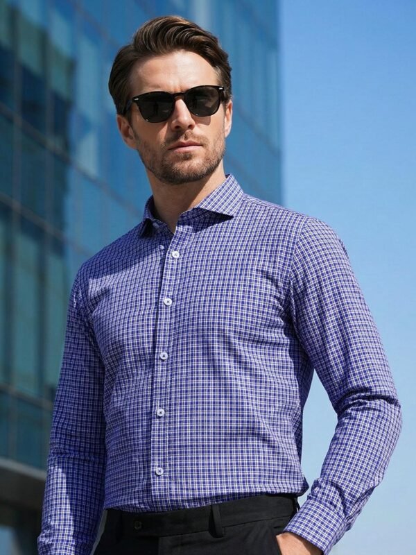 Blue Checkered, Elite Edition, Cutaway Collar Men’s Formal Shirt (FS-2683)