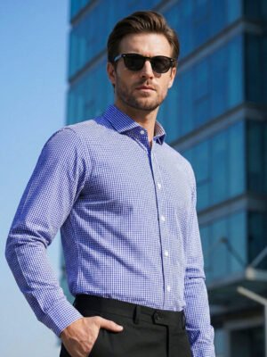 White & Blue Checkered, Elite Edition, Cutaway Collar Men’s Formal Shirt (FS-2684)