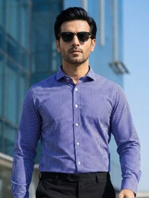 Blue Checkered, Elite Edition, Cutaway Collar Men’s Formal Shirt (FS-2685)