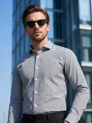 White & Black Checkered, Elite Edition, Cutaway Collar Men’s Formal Shirt (FS-2687)