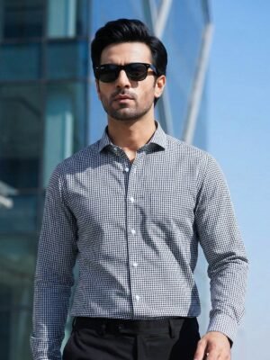 White & Black Checkered, Elite Edition, Cutaway Collar Men’s Formal Shirt (FS-2688)