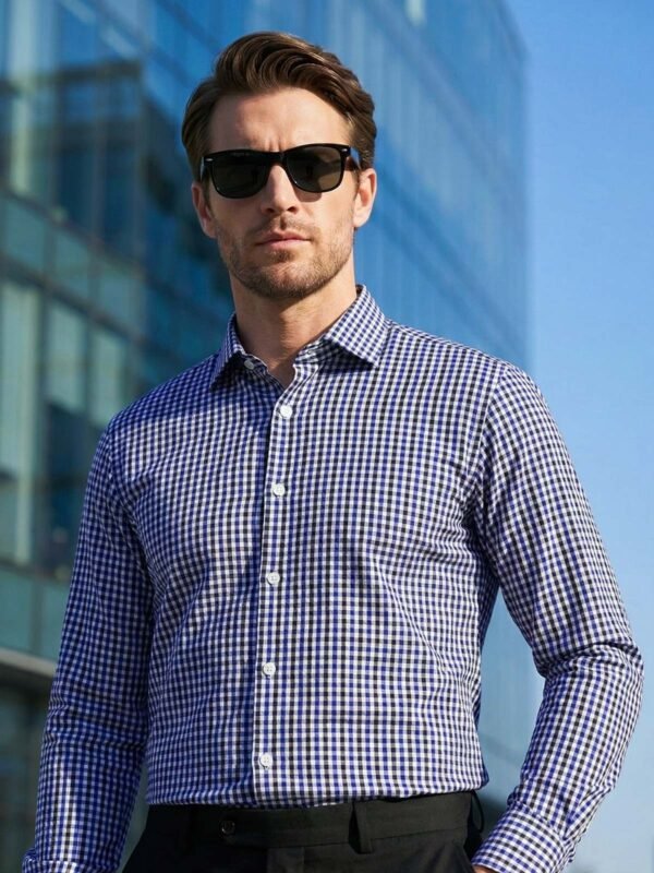 FS2689-3.jpg White & Blue Checkered, Elite Edition, Cutaway Collar Men’s Formal Shirt (FS-2689)