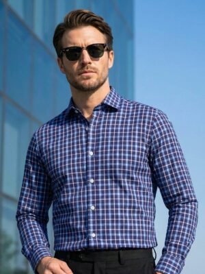 Blue Checkered, Elite Edition, Cutaway Collar Men’s Formal Shirt (FS-2690)