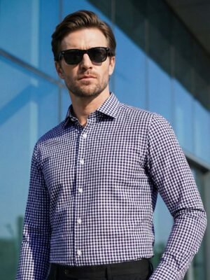 White & Blue Checkered, Elite Edition, Cutaway Collar Men’s Formal Shirt (FS-2692)