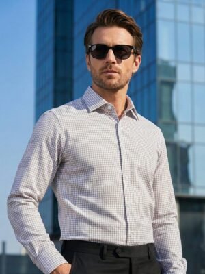 White & Grey Checkered, Elite Edition, Cutaway Collar Men’s Formal Shirt (FS-2694)