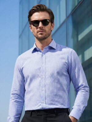 White & Blue Checkered, Elite Edition, Cutaway Collar Men’s Formal Shirt (FS-2695)