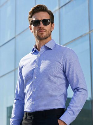 White & Blue Checkered, Elite Edition, Cutaway Collar Men’s Formal Shirt (FS-2697)