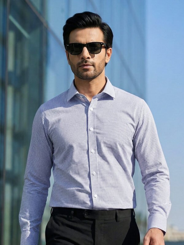 White & Blue Checkered, Elite Edition, Cutaway Collar Men’s Formal Shirt (FS-2698)