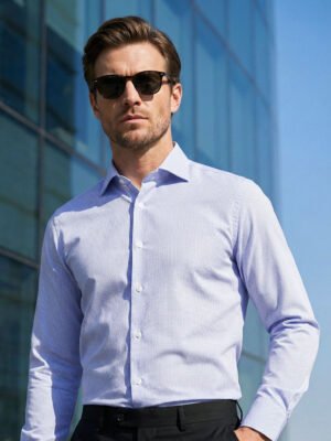 White & Blue Checkered, Elite Edition, Cutaway Collar Men’s Formal Shirt (FS-2699)